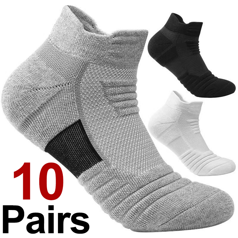 Sports Socks - 10 คู่ผู้ชายถุงเท้ากีฬาถักคุณภาพสูงดูดซับเหงื่อระบายอากาศได้ดีดูดซับแรงกระแทกทุกฤดูกาลวิ่งถุงเท้าบาสเก็ตบอล