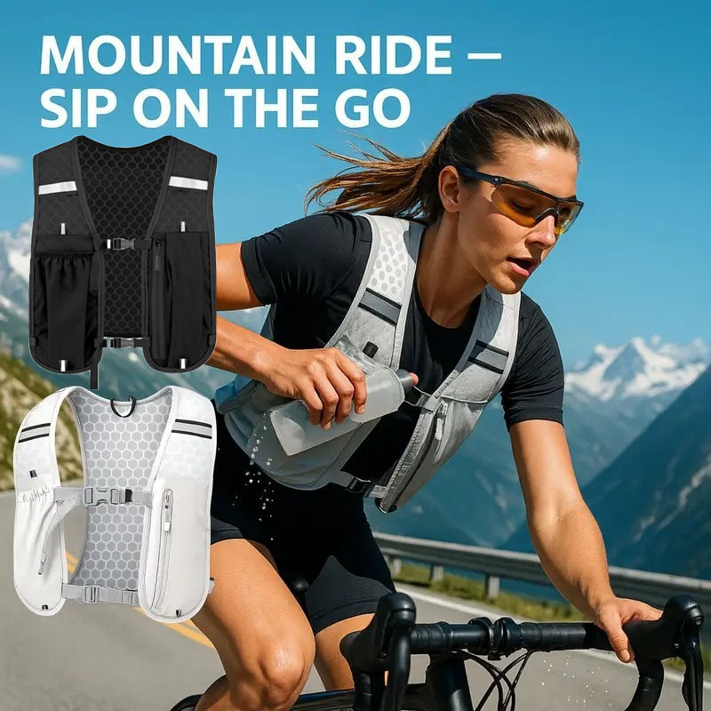 Hydration Vest - เสื้อกั๊กสำหรับใส่ออกกำลังกายแบบยูนิเซ็กซ์ กันน้ำ ระบายอากาศได้ดี น้ำหนักเบา เหมาะสำหรับใช้เป็นกระเป๋าเป้สำหรับเดินป่า วิ่ง