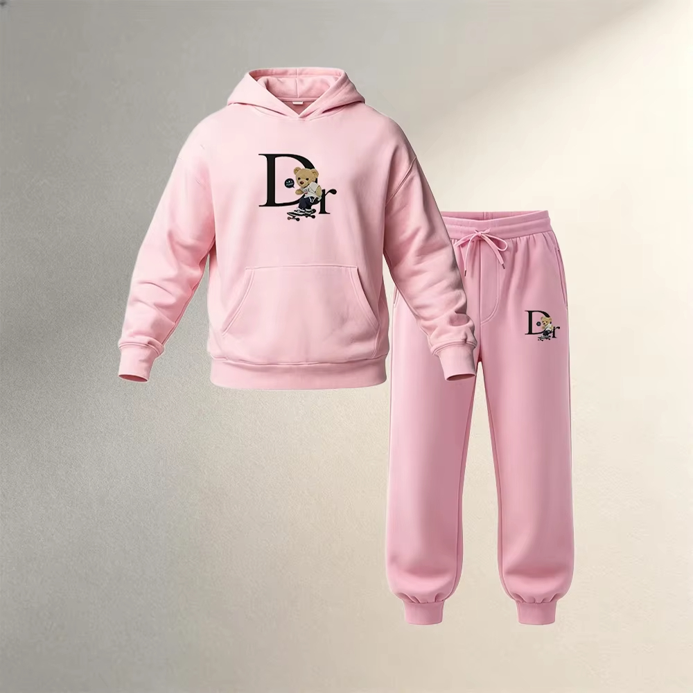 Joggers Pants - ชุดวอร์มผู้ชาย 2 ชิ้น ลายกราฟิกหมีสเก็ตบอร์ดการ์ตูน เสื้อฮู้ดมีเชือกรูด กางเกงจ็อกเกอร์