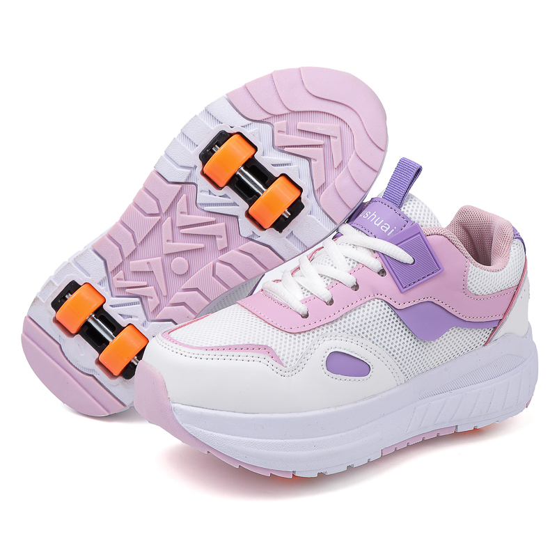Running Shoes Women - รองเท้าสเก็ตสำหรับเด็ก 4 ล้อ รองเท้าผ้าใบมีล้อถอดได้ สำหรับเด็กผู้หญิง กีฬากลางแจ้ง